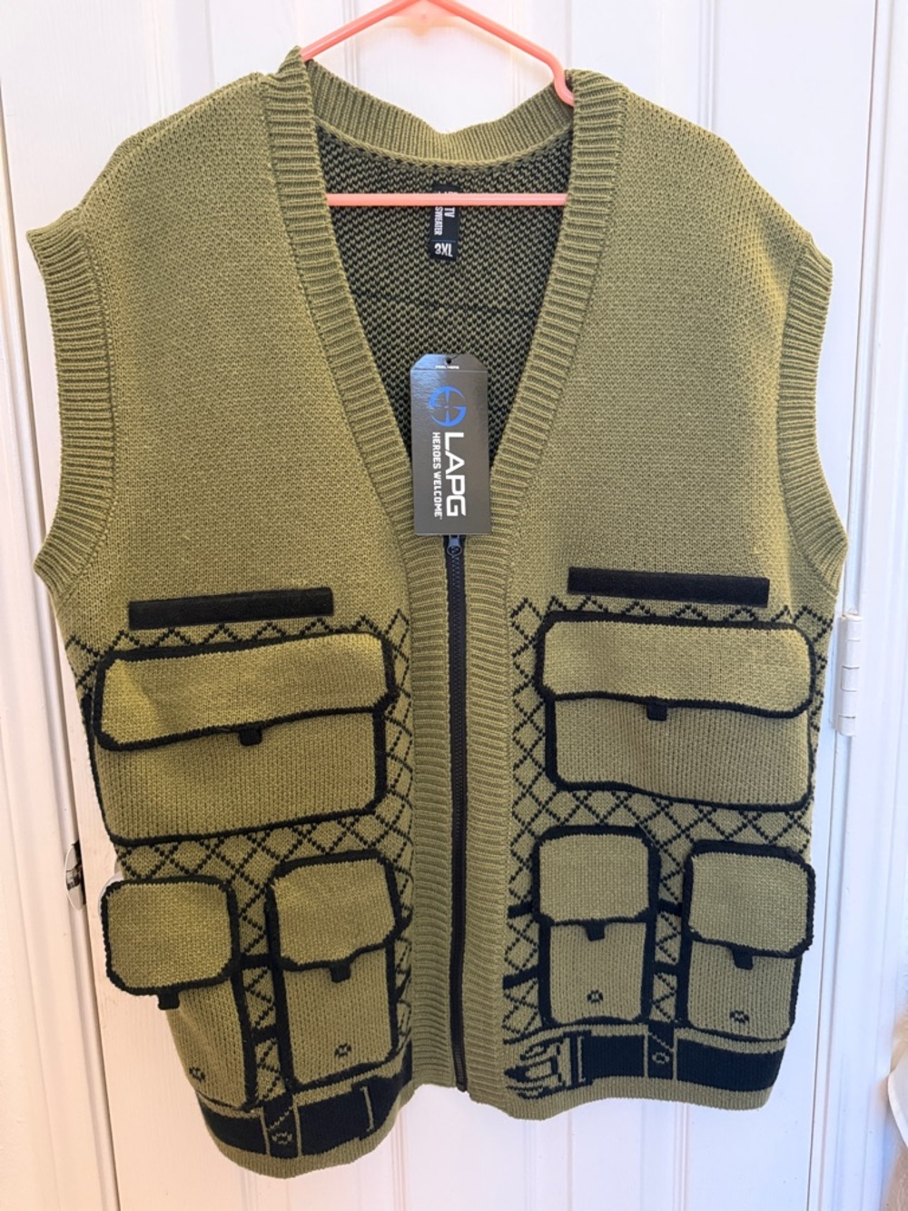 Men's Olive Utility Knit Vest with Front Zip -